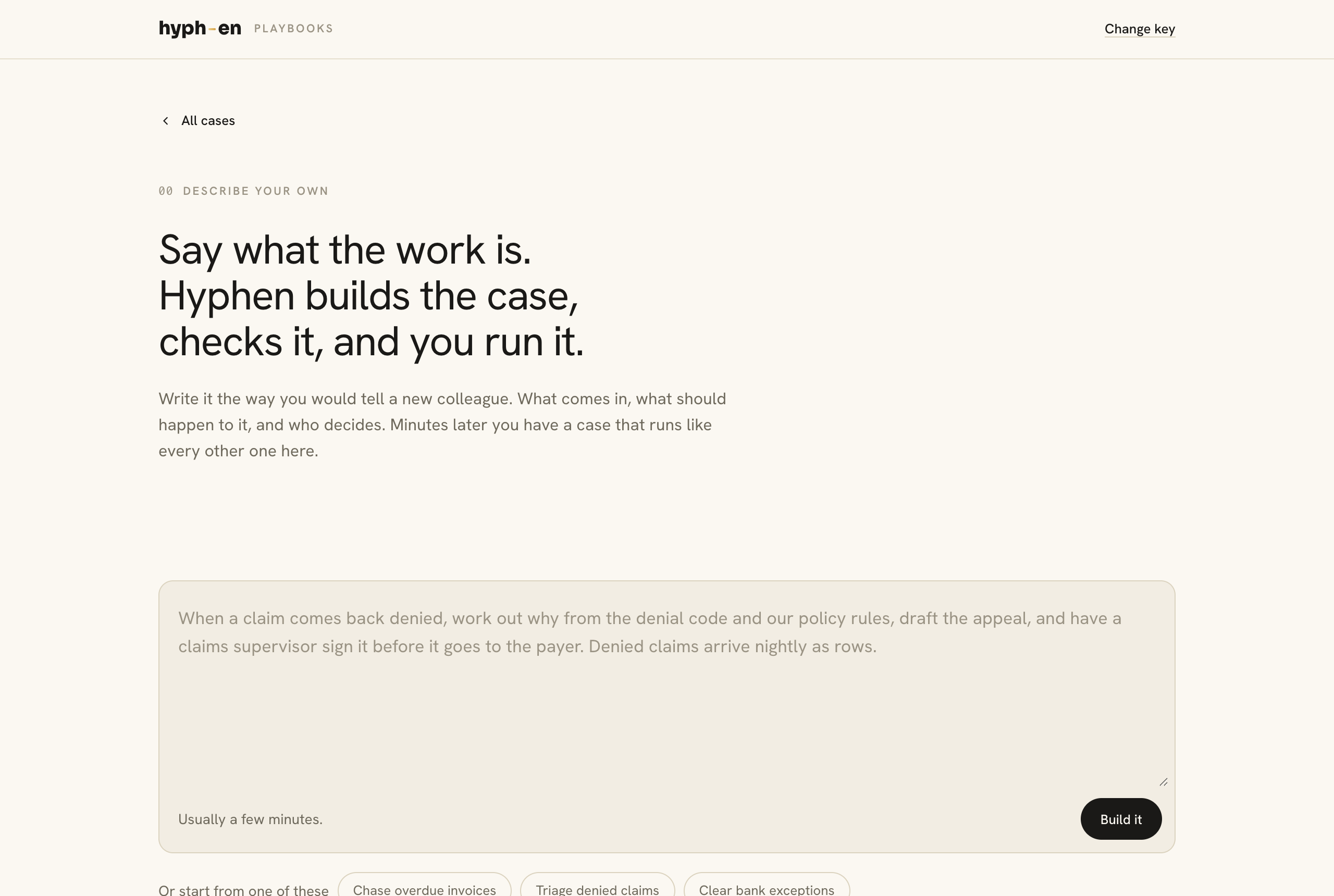 Describe your own: one composer where you say what the work is in plain words, and Build it